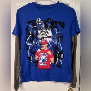 WWE Vintage NEW Youth 14/16 Blue Long Sleeve Tshirt with Wrestlers John Cena